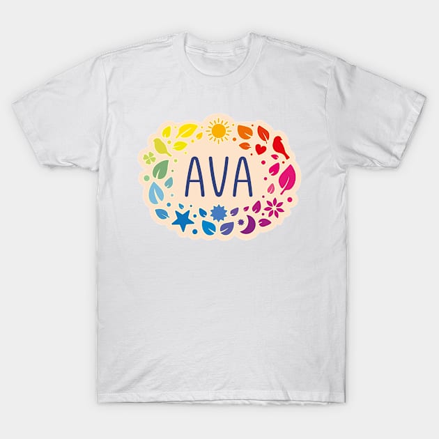Ava name with colorful leaves T-Shirt by WildMeART
